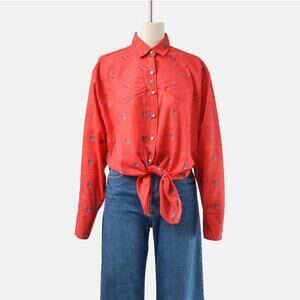 Vintage 80s Red Plaid Western Button Down Shirt size L